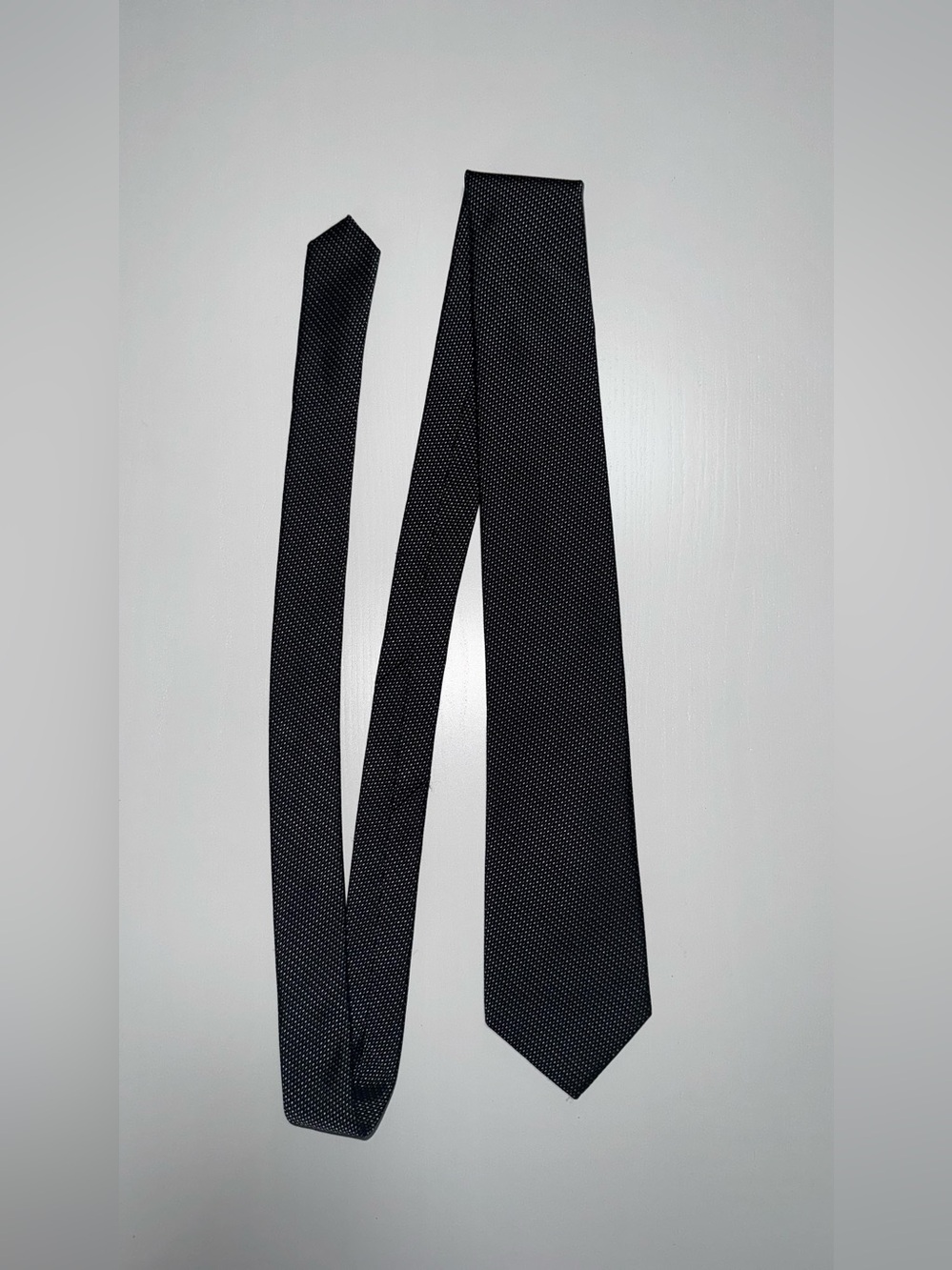 DKNY Men's Woven Silk Geometric Tie Black Gray Logo Standard/Classic